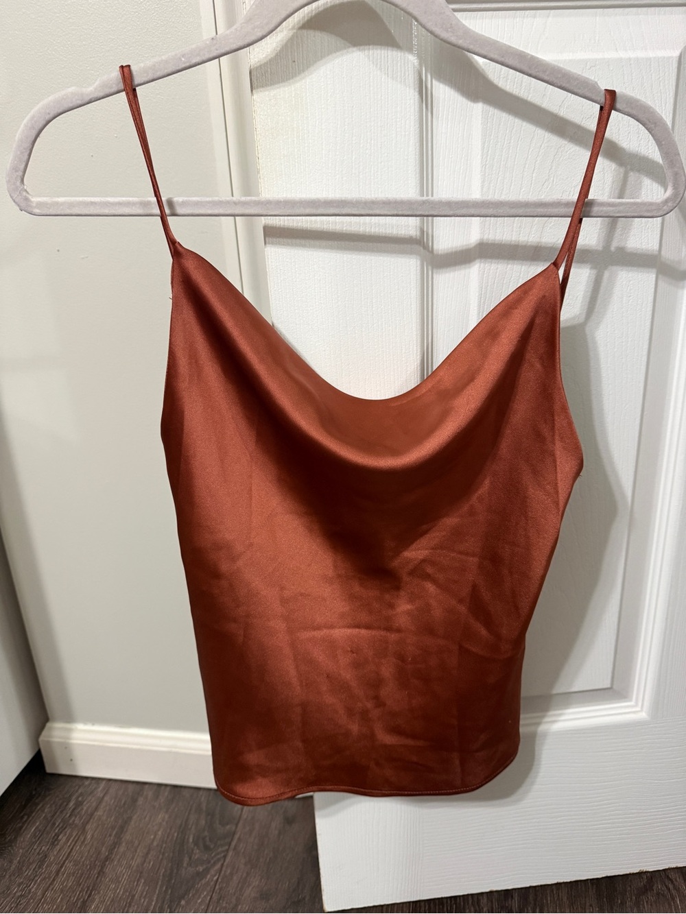 Princess Polly Satin Cowl Neck Tank Top - Rust Brown